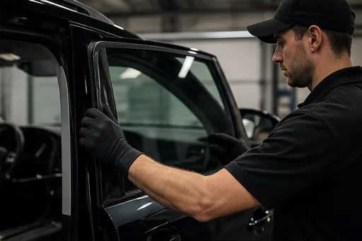 Technician installing replacement side door glass